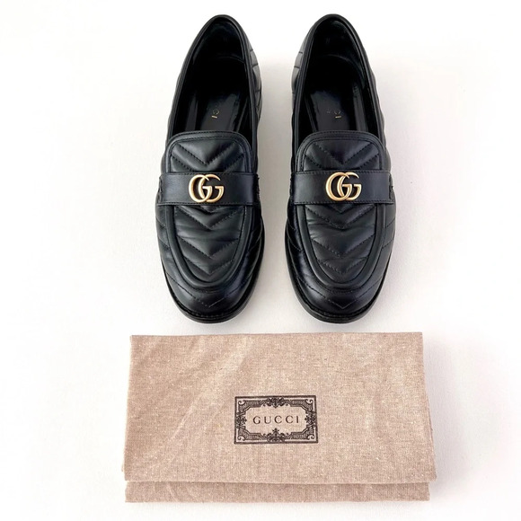 GUCCI | Marmont GG Black Quilted Chevron Leather Matelasse Slip On Loafer US 7 - Picture 1 of 15